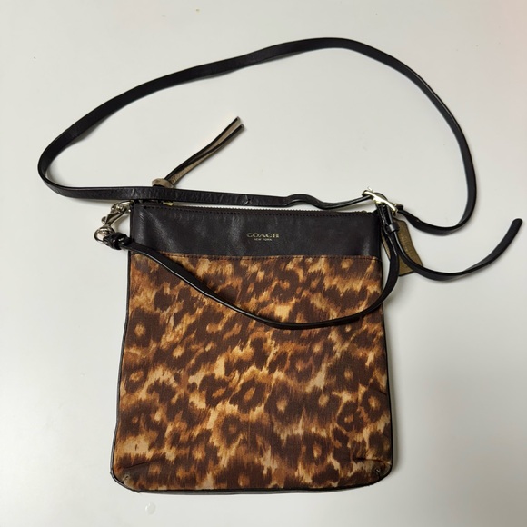 Coach Madison North/South Swing in Ocelot Print Fabric Crossbody Bag - Picture 2 of 14